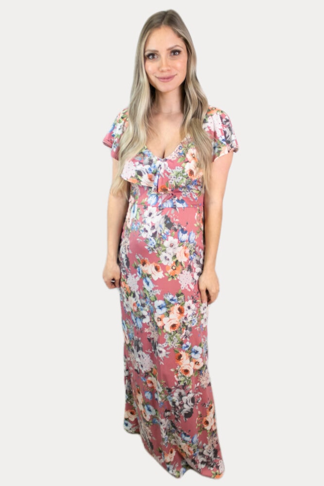 mauve floral pregnancy dress