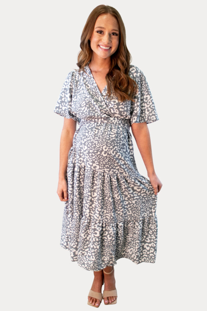 leopard midi pregnancy dress