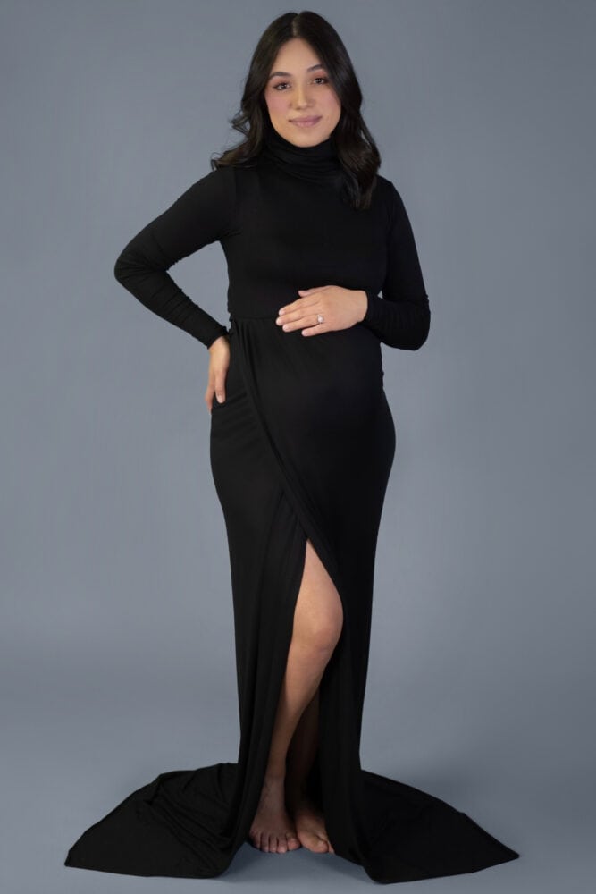 turtleneck maternity gown with slit