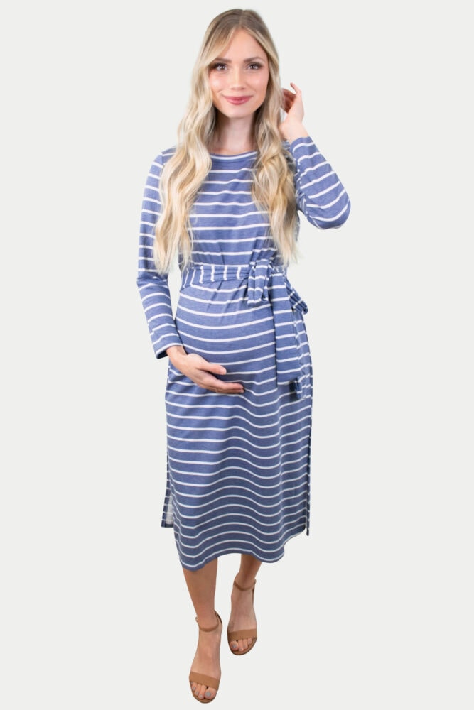 striped blue maternity dress