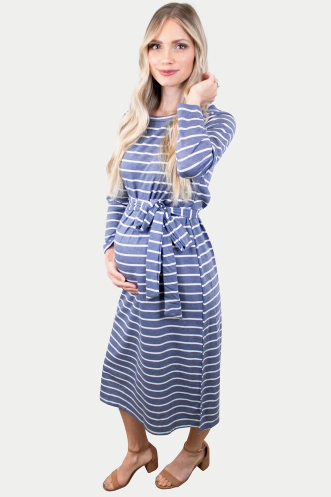 striped blue maternity dress