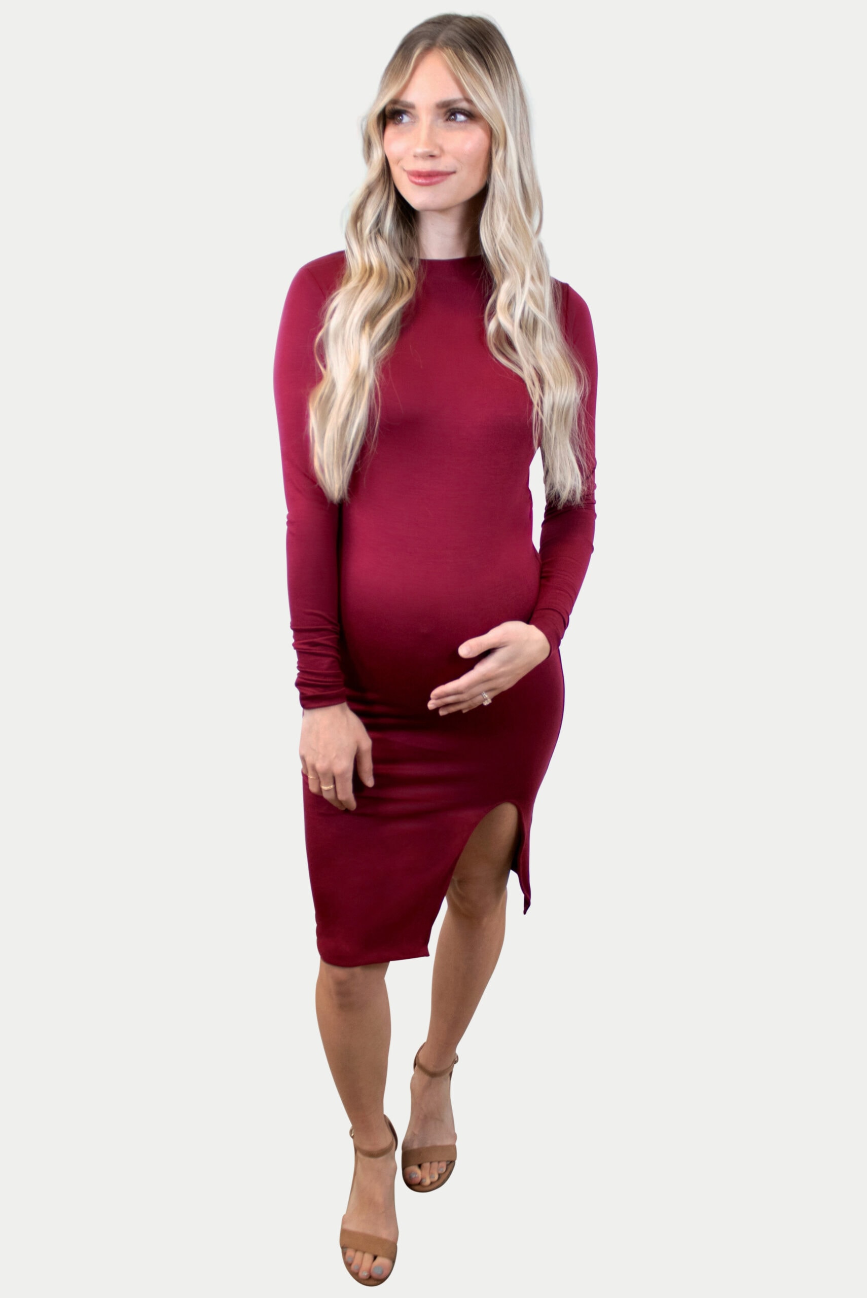 Mock Neck maternity dress with slit