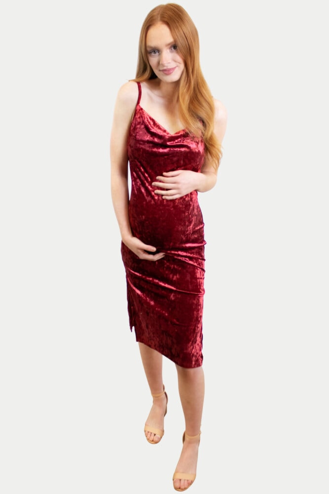 red velvet maternity dress