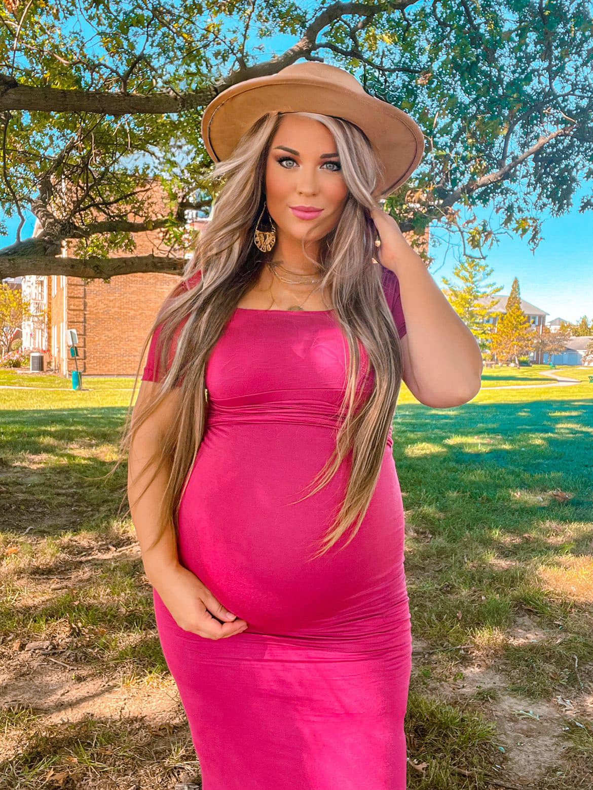 Short Sleeve Cross Bust Maternity Gown with Mini Train in Peony