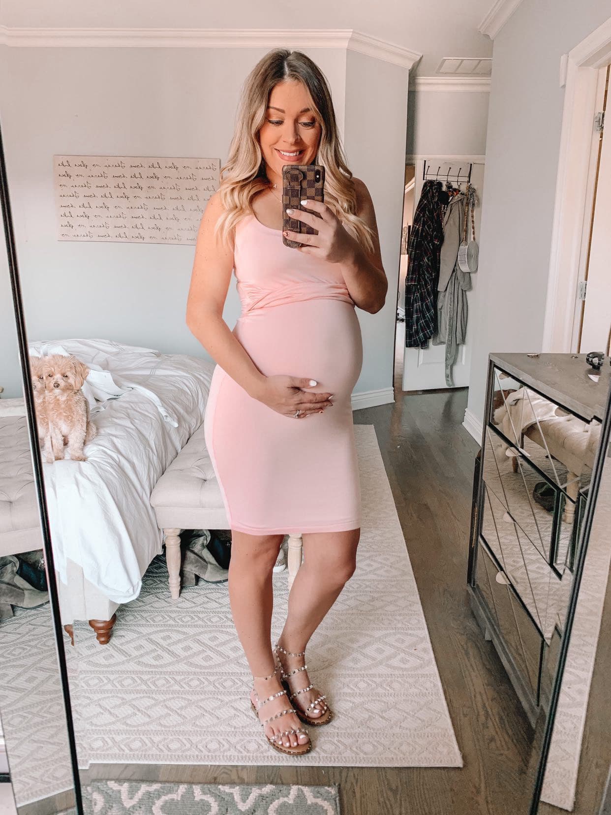 Cross Bust Maternity Dress in Blush Pink