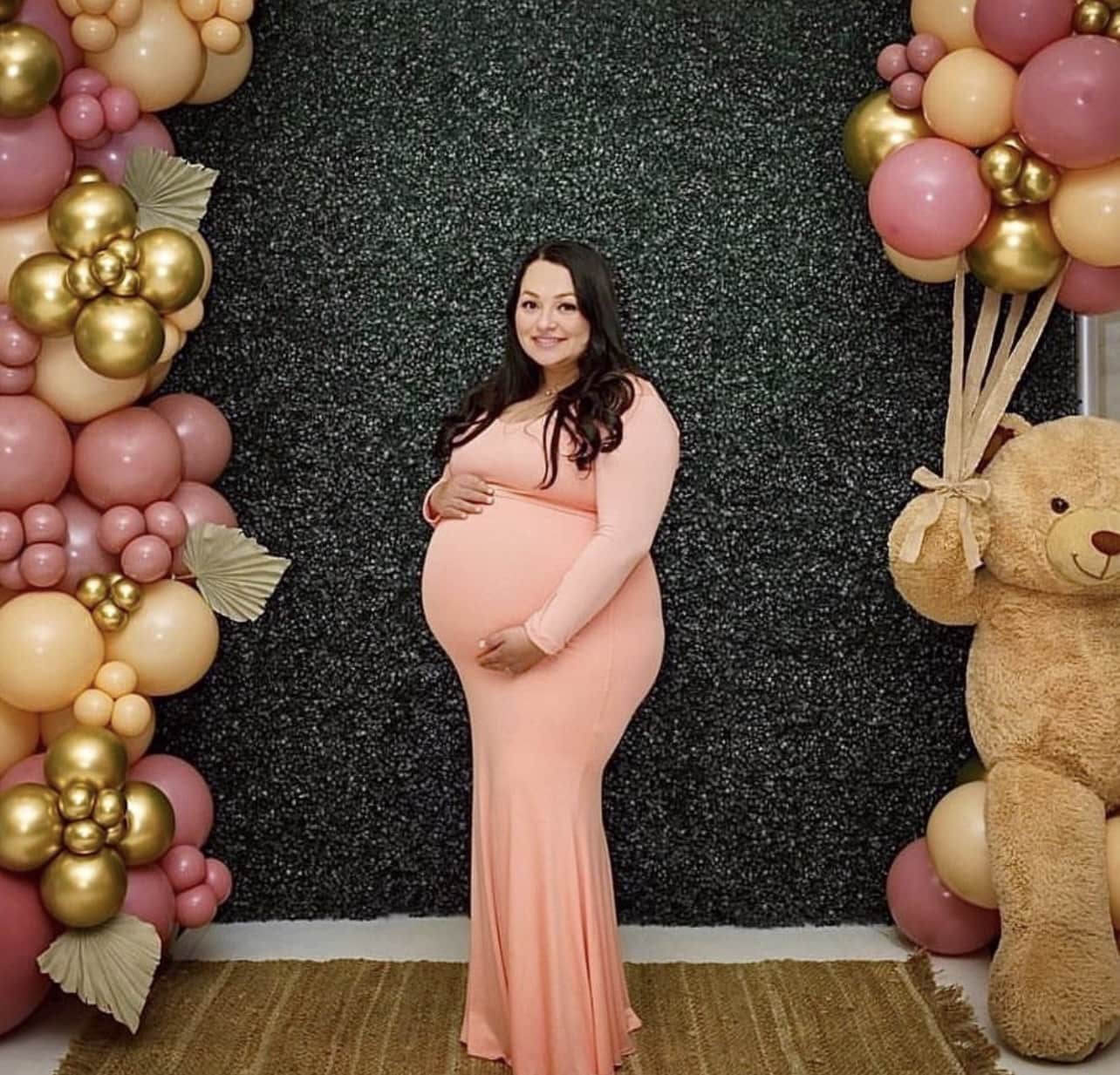 Simple Long-Sleeve Flare Maternity Gown in Papaya