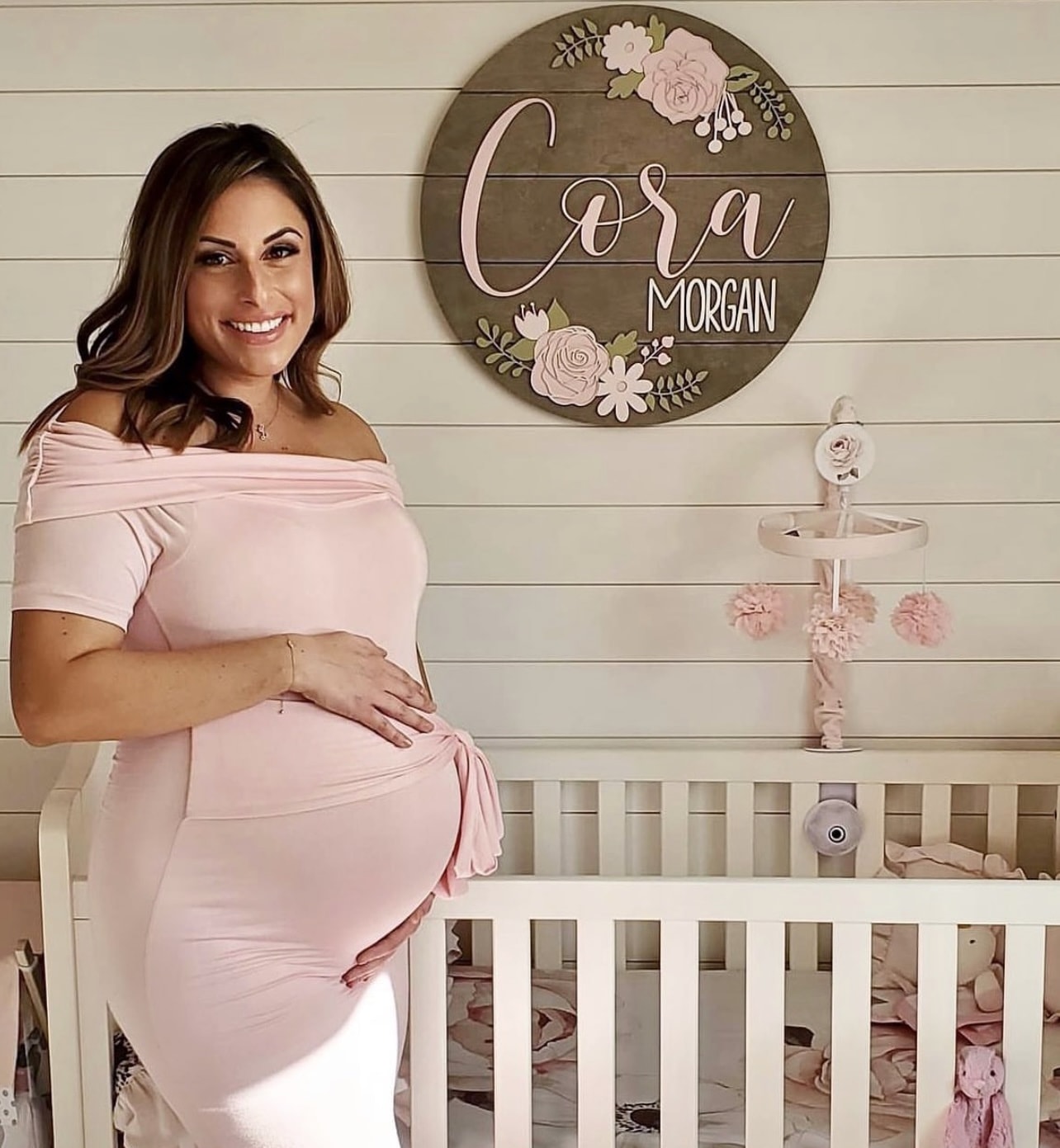 Fold Over Tie Front Maternity Dress with Short Sleeves in light pink
