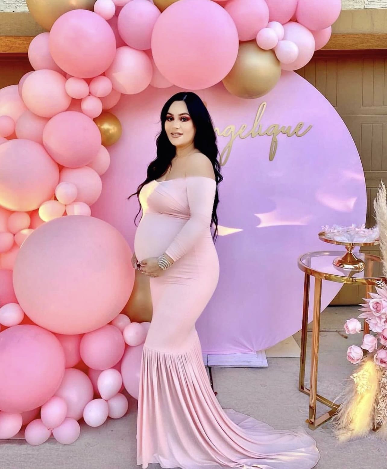 Long Sleeve Sweetheart Mermaid Maternity Gown in Blush Pink