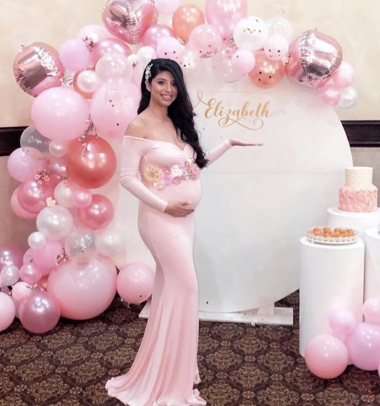 Pink Blush Long-Sleeve Baby Shower Maternity Gown
