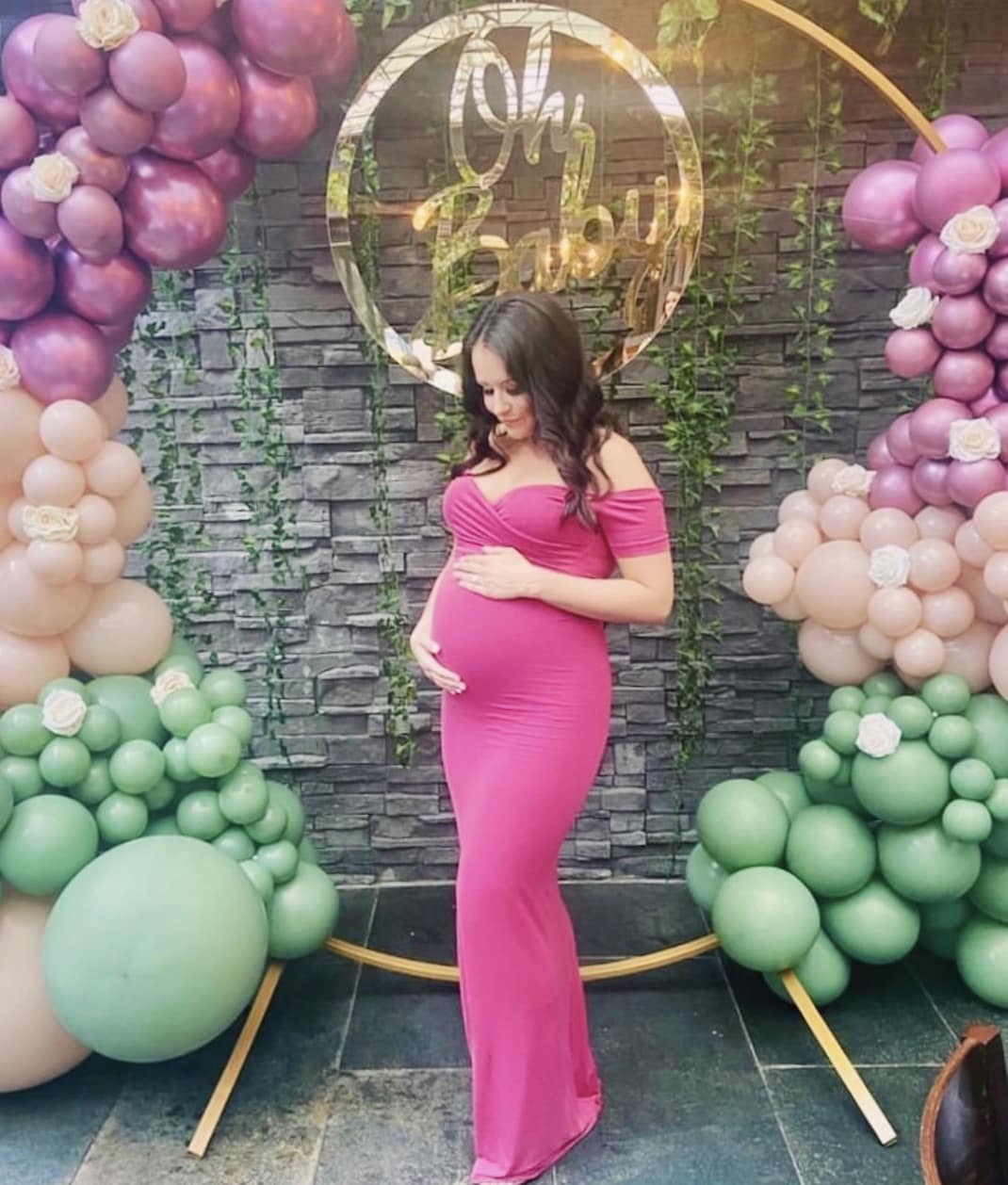 Off the Shoulder Sweetheart Slim Fit Maternity Gown in Rose Pink