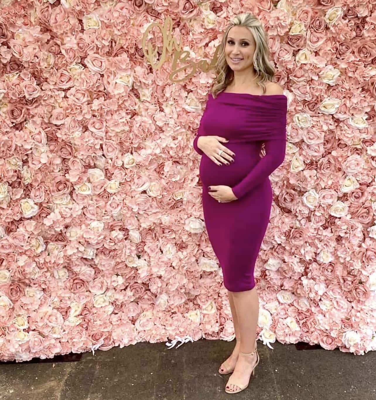 Fold Over Ruched Maternity Dress with Long Sleeves in Magenta