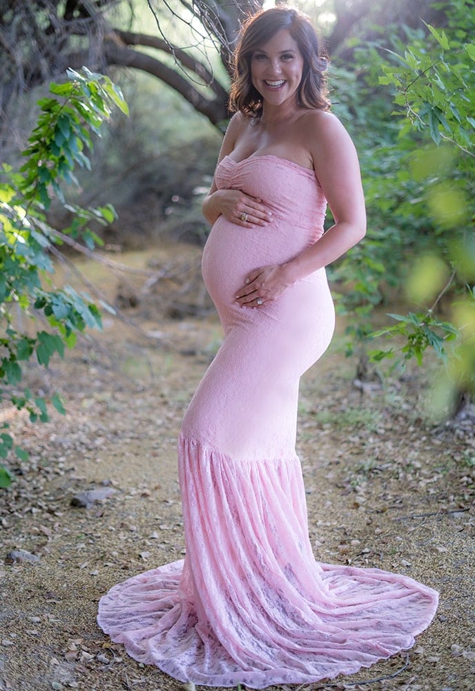 Strapless Lace Mermaid Maternity Gown in Light Pink