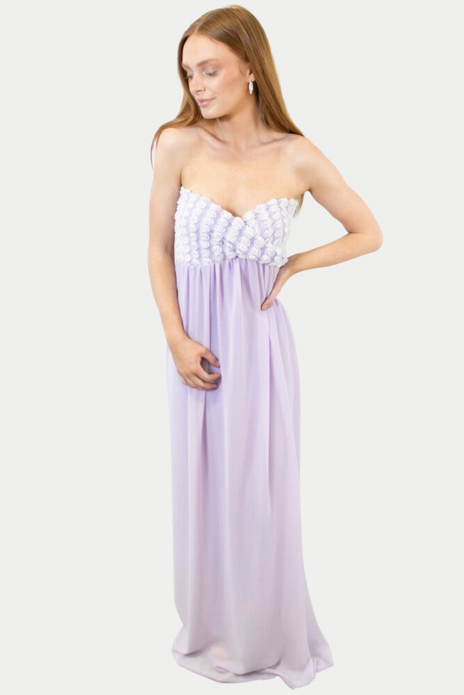 Strapless Rose Chiffon Bridesmaid Floor Length Dress
