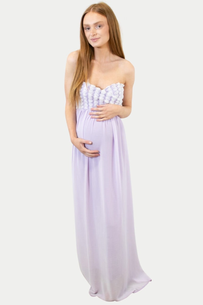Strapless Rose Chiffon Maternity Gown